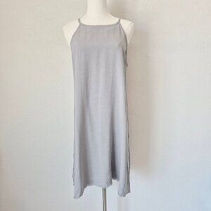 NWoT Cloth & Stone Grey Tencel Tie-Halter Neck Tunic Mini Dress Frayed Hem
